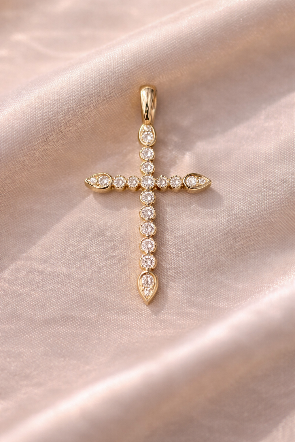 14K Gold Diamond Cross Pendant
