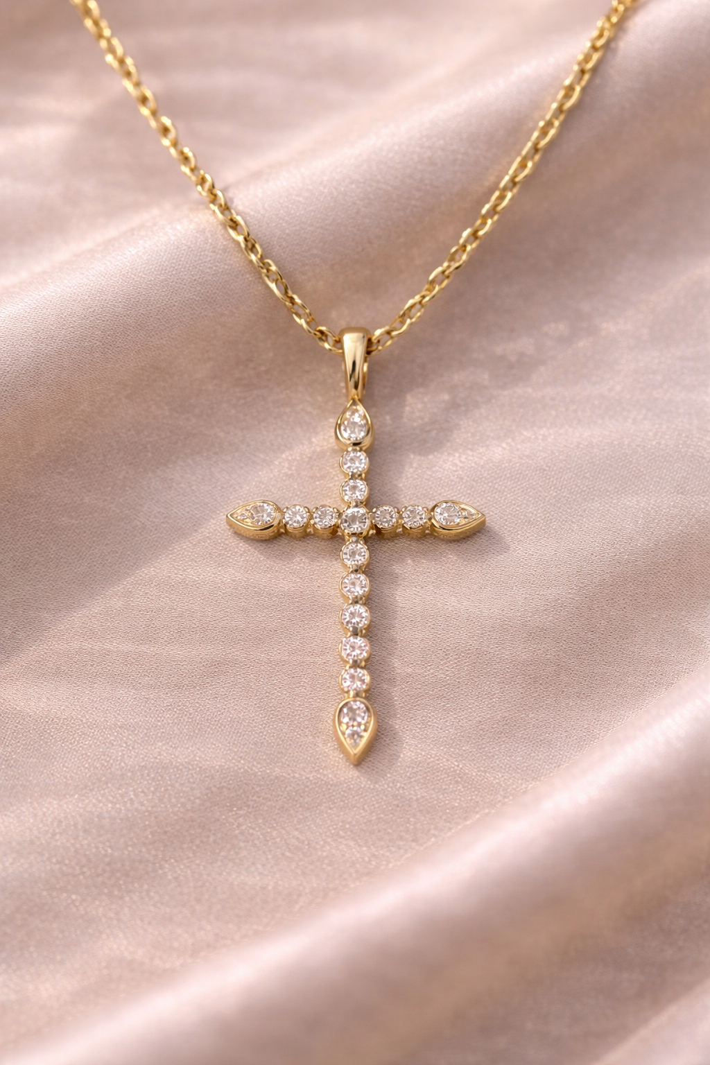 14K Gold Diamond Cross Pendant
