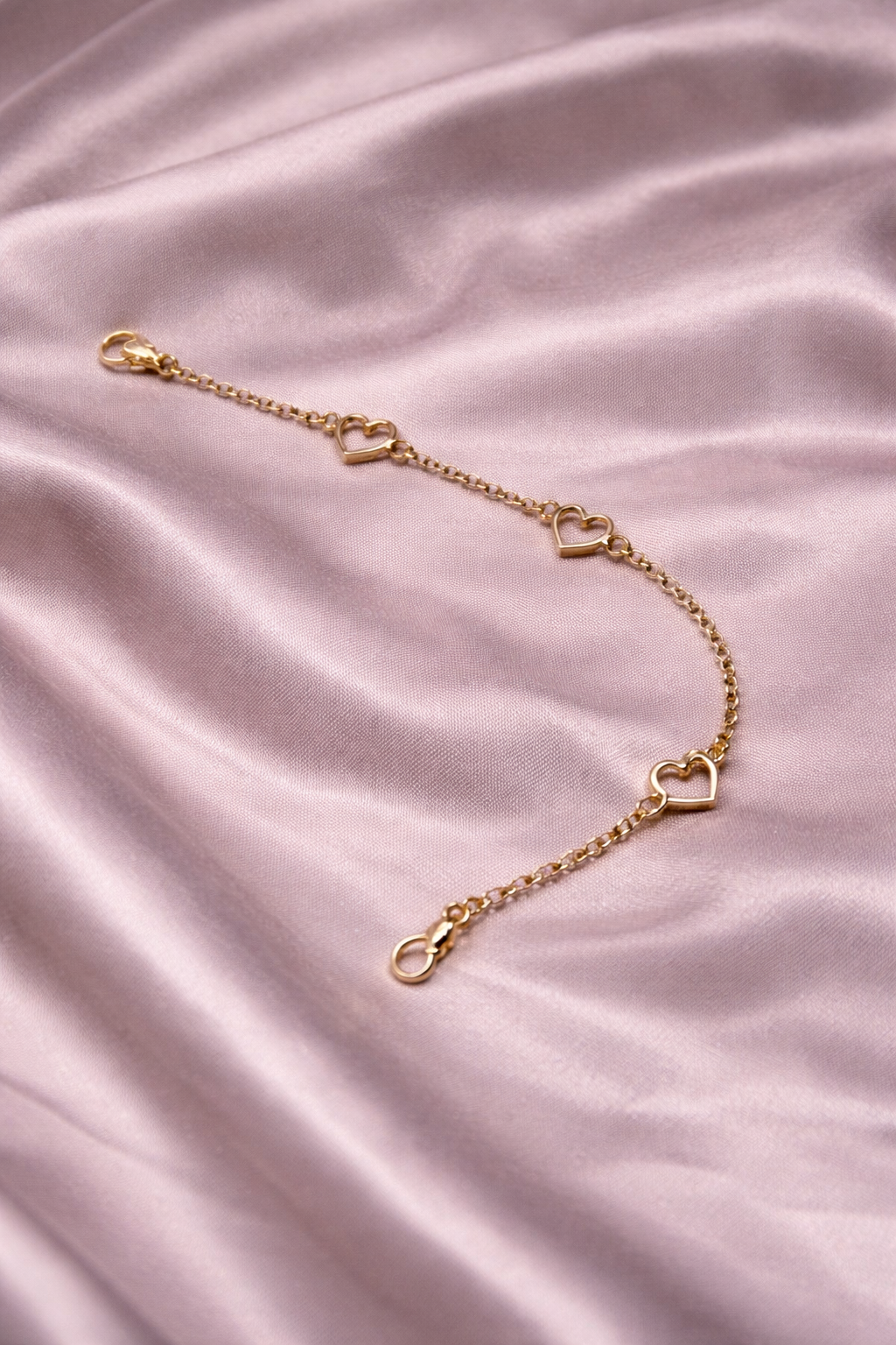 14K Gold Open Heart Link Bracelet – 7”