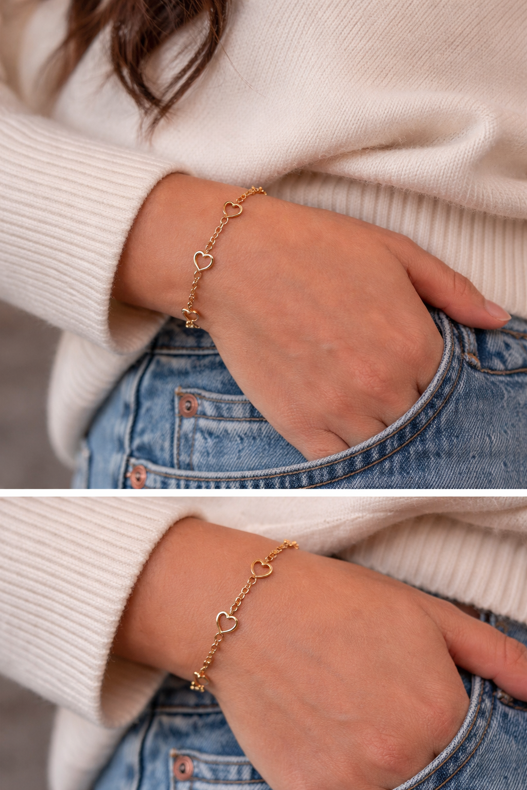 14K Gold Open Heart Link Bracelet – 7”