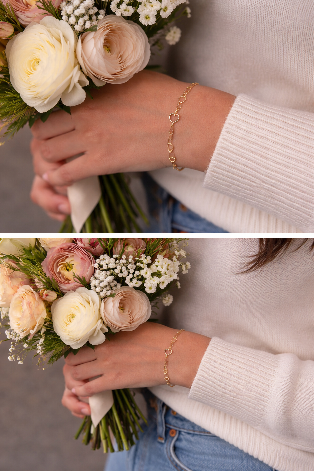 14K Gold Open Heart Link Bracelet – 7”
