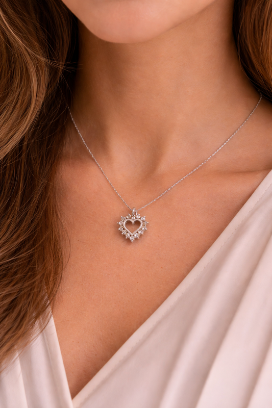 14K White Gold Eternal Heart Diamond Necklace