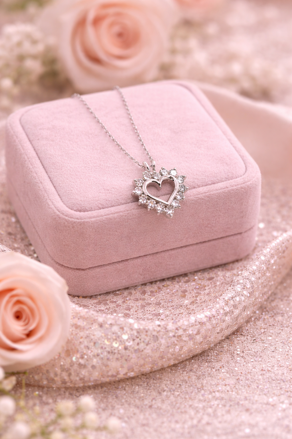 14K White Gold Eternal Heart Diamond Necklace