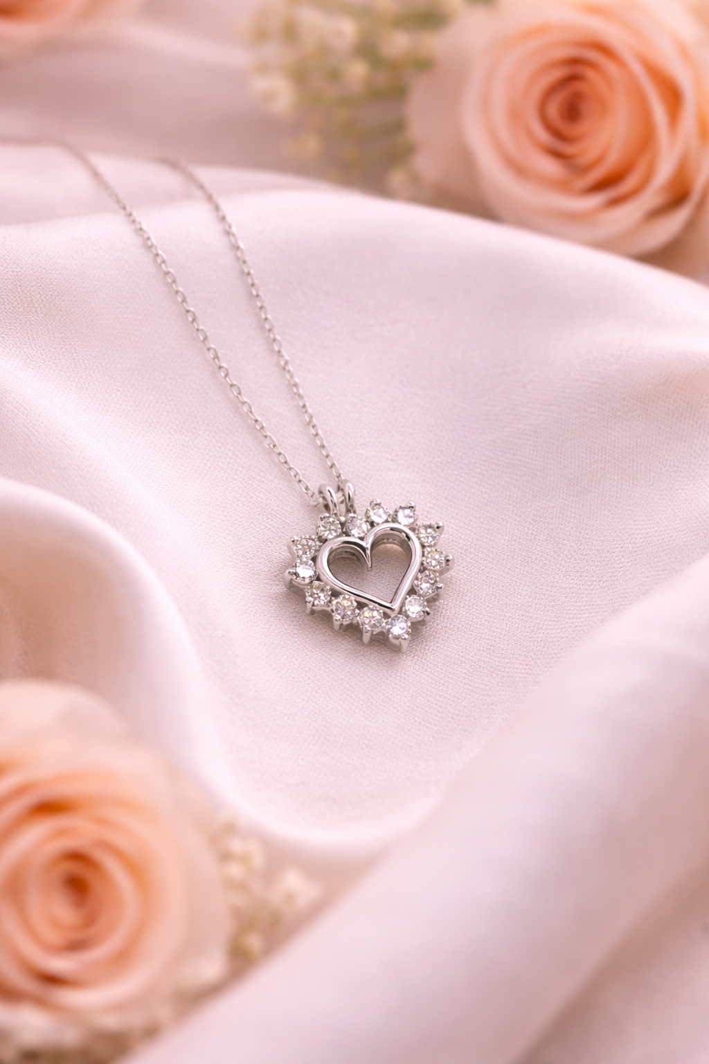 14K White Gold Eternal Heart Diamond Necklace