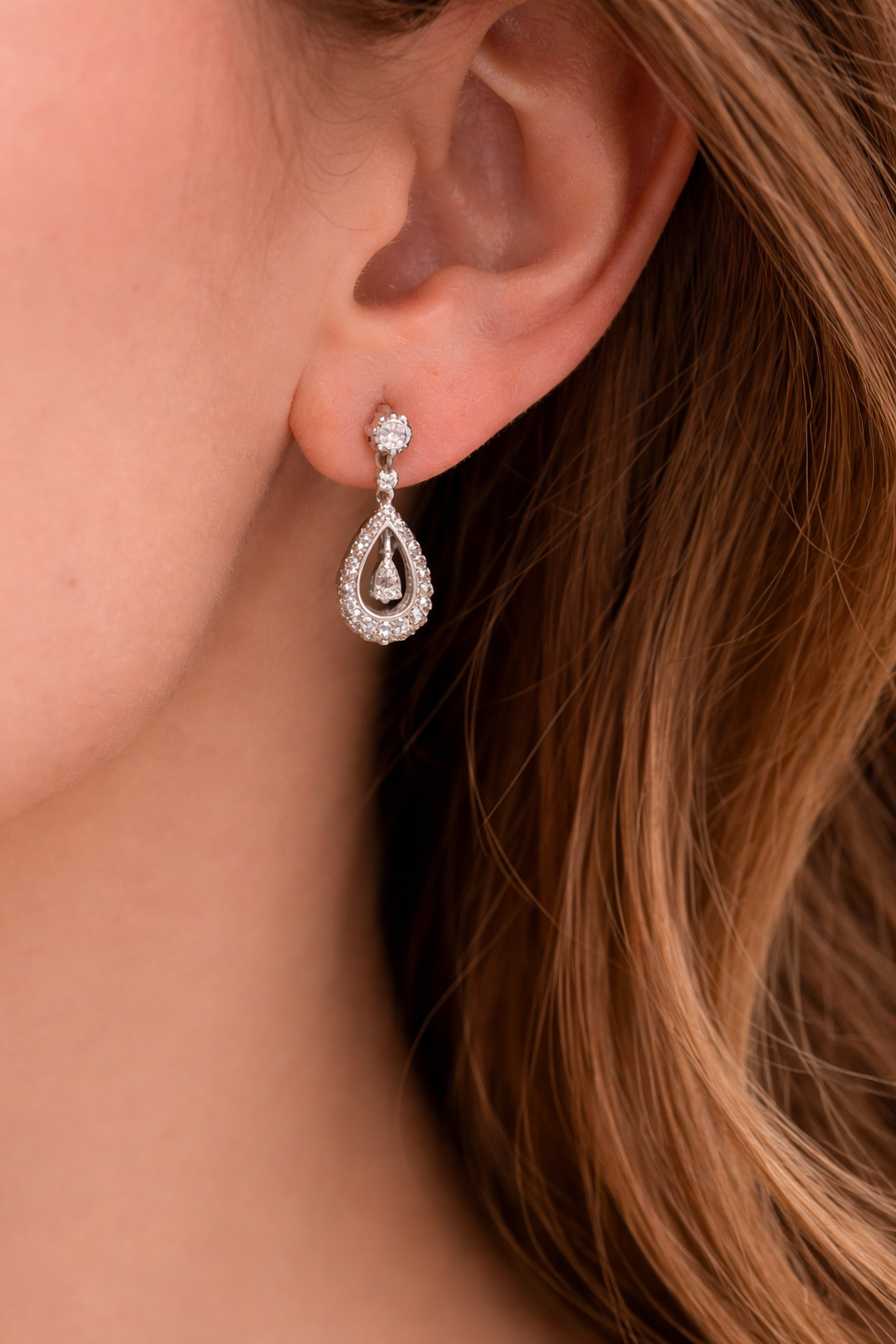 Celeste Teardrop Diamond Earrings – 14K White Gold