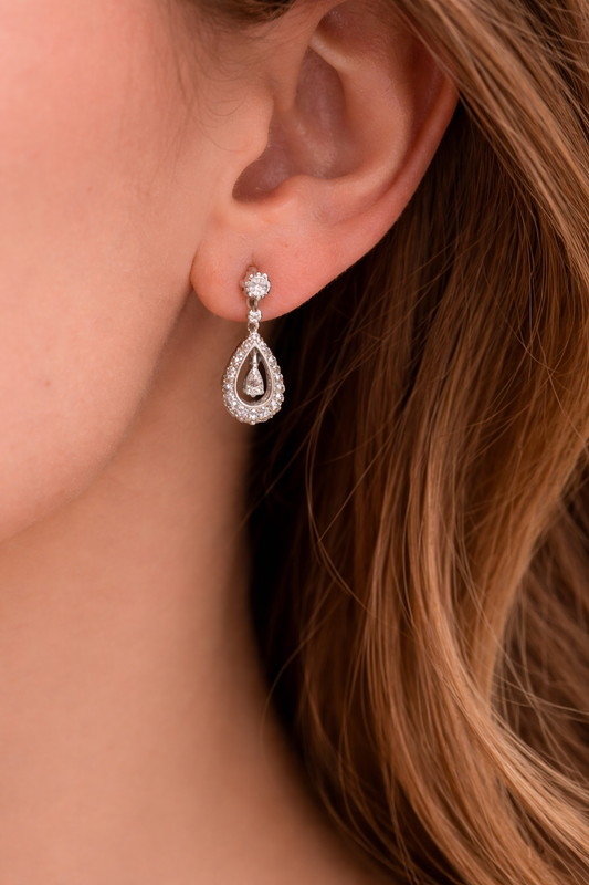 Celeste Teardrop Diamond Earrings – 14K White Gold