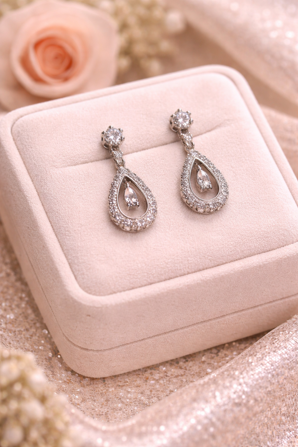 Celeste Teardrop Diamond Earrings – 14K White Gold