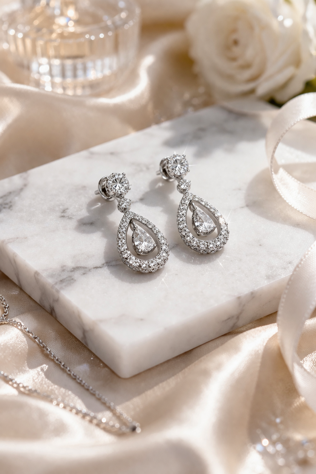 Celeste Teardrop Diamond Earrings – 14K White Gold