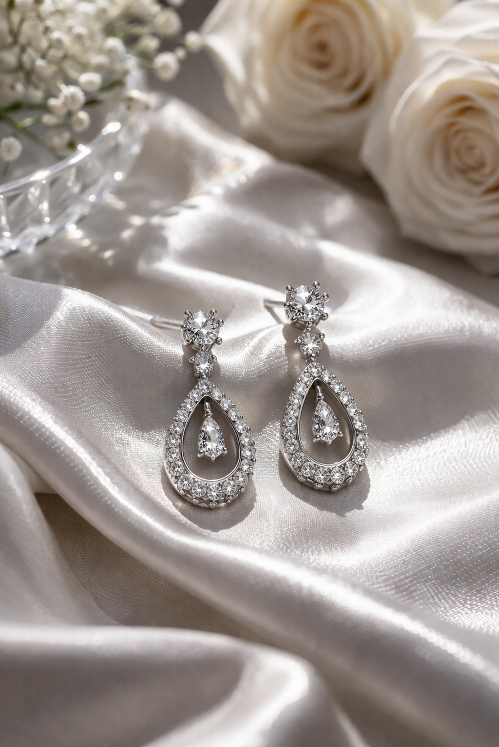Celeste Teardrop Diamond Earrings – 14K White Gold
