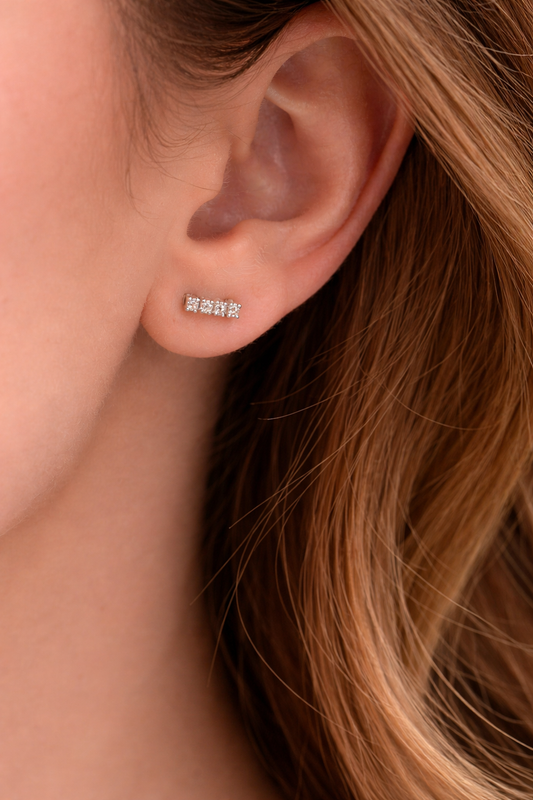 Trinity Diamond Bar Stud Earrings – 14K White Gold