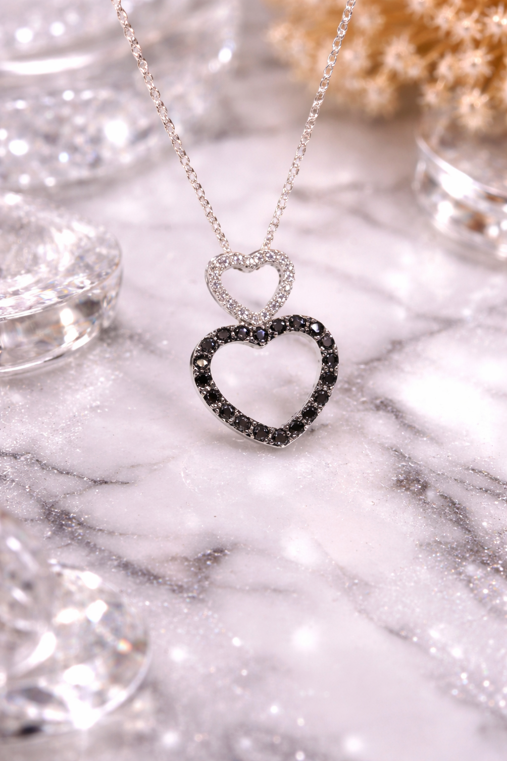 Midnight Love Double Heart Pendant