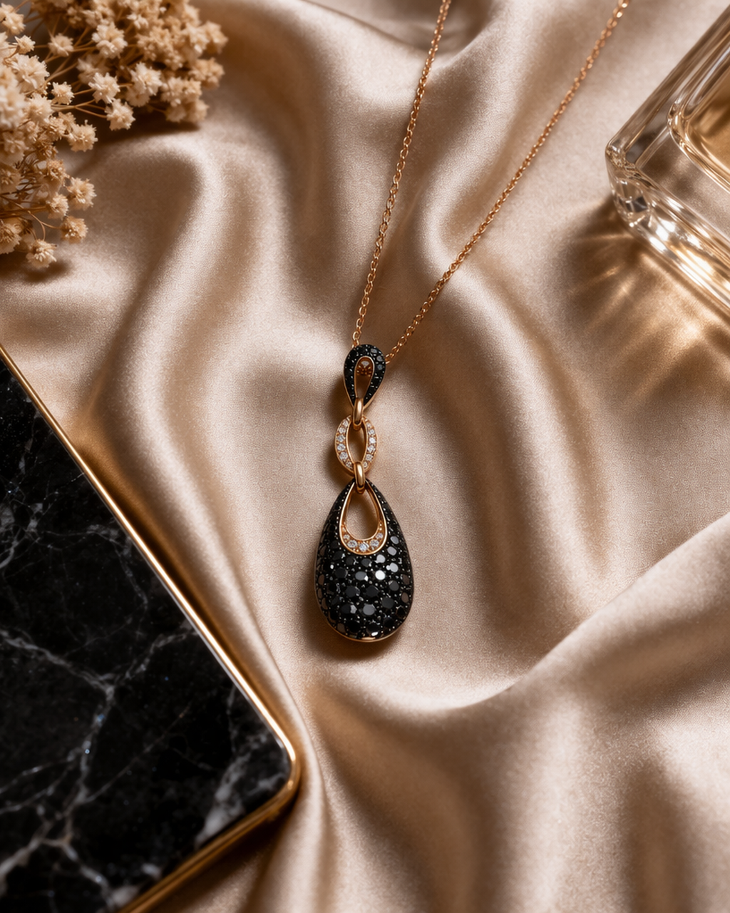 14K Rose Gold Midnight Drop Necklace