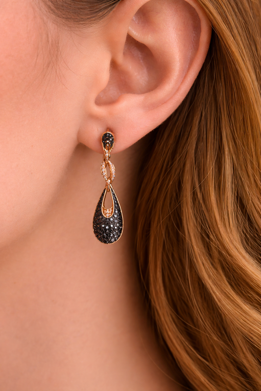 Rose Gold Black Diamond Drop Earrings