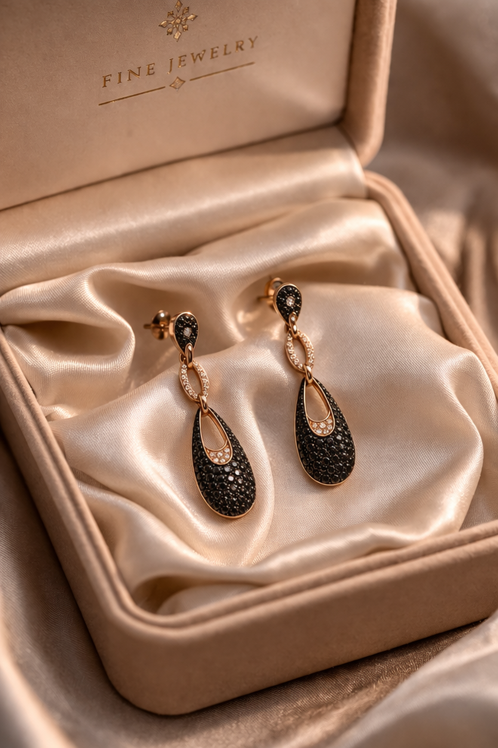 Rose Gold Black Diamond Drop Earrings