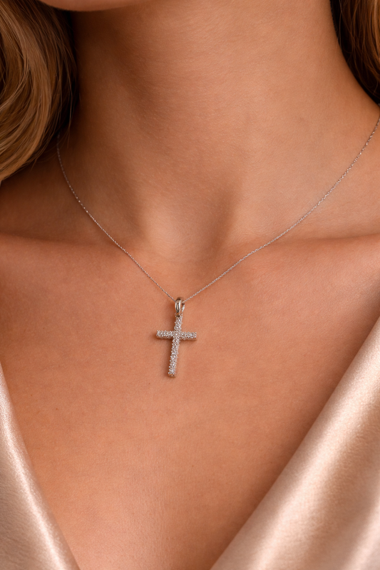 14K White Gold Diamond Cross Pendant