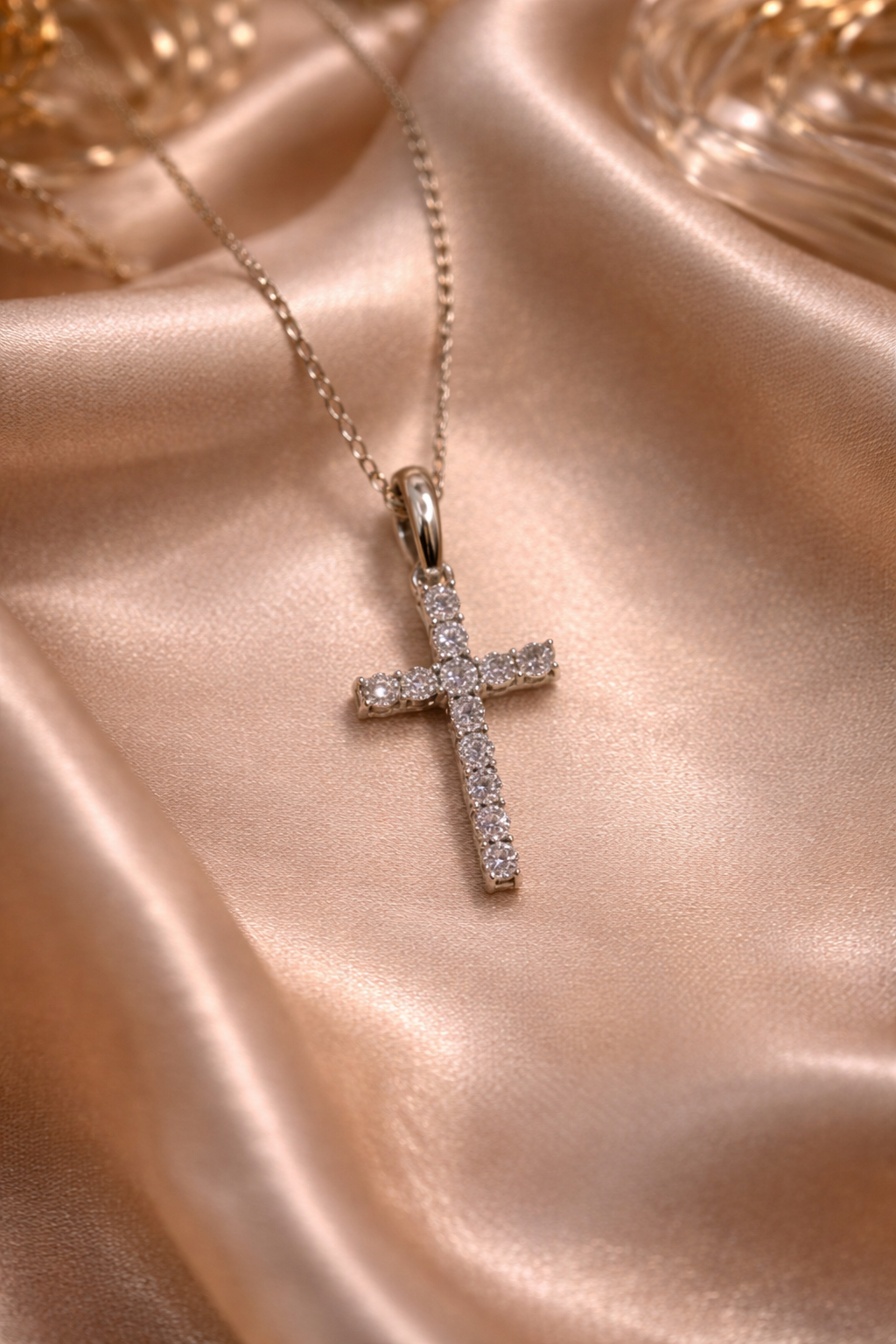 14K White Gold Diamond Cross Pendant