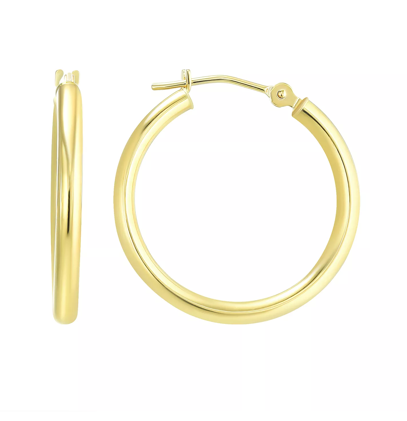 14K Yellow Gold Polished Hoop Earrings – 25mm