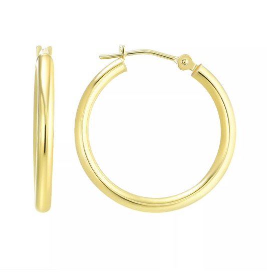 14K Yellow Gold Polished Hoop Earrings – 25mm