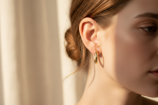 14K yellow gold hoop earrings lifestyle photo